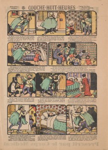 Full-page comic strip with advertisement on verso.
