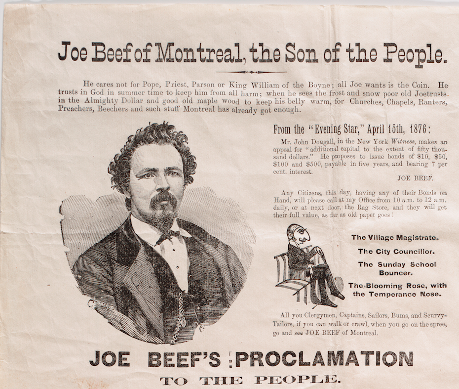 Close up of 'Joe Beef of Montreal, the Son of the People' manifesto.