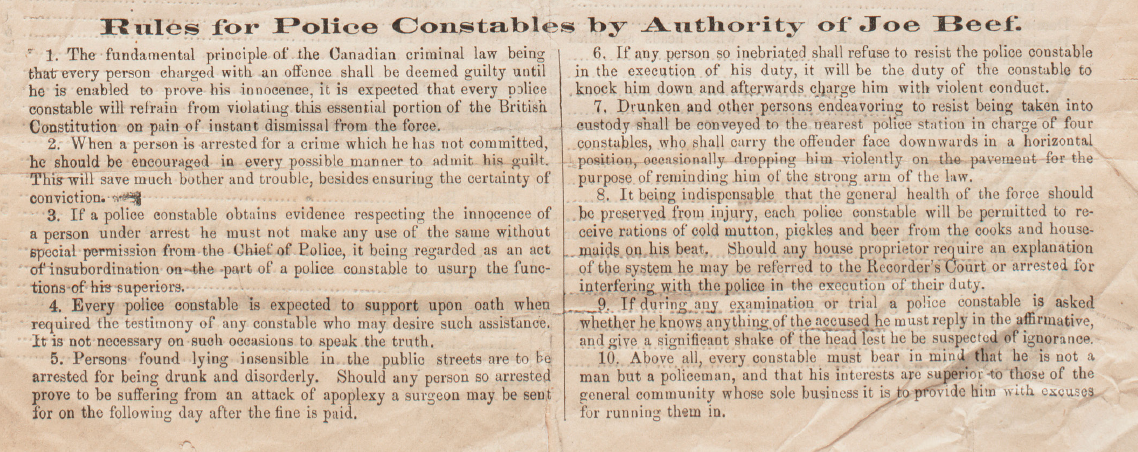 Rules for Police Constables by Authority of Joe Beef.