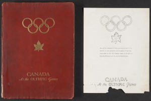 Cover and title page of: Canada at the Olympic Games. Canadian Olympic Committee, [1939?]. Pre-publication mock-up copy for the 1940 Olympic Games.
