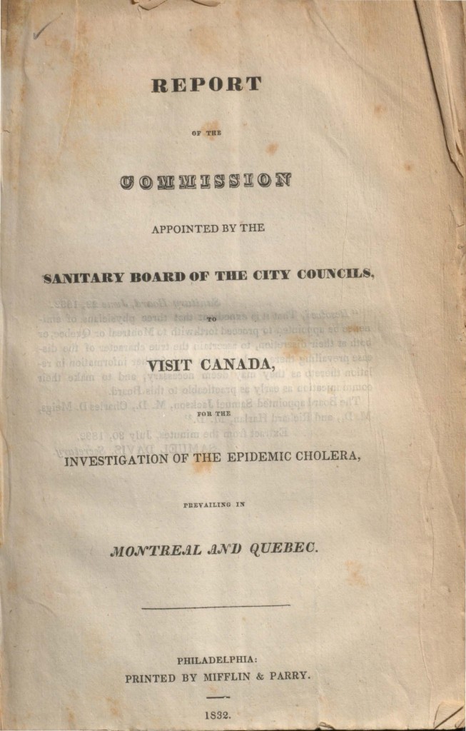 Title page of "Report of the Commission appointed by the Sanitary Board of the City Councils to visit Canada for the investigation of the epidemic cholera prevailing in Montreal and Quebec"