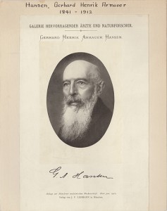 Portrait of Gerhard Henrik Armauer Hansen (1841-1914), a Norwegian physician best known for identifying Mycobacterium leprae, the bacterium that causes leprosy, or Hansen’s disease. (Munich: J. F. Lehmann, 1912.) From the Osler Library Prints online. 