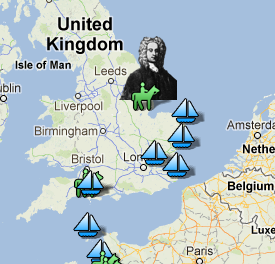 Detail from Dr. Roos' interactive map of Lister's travels.