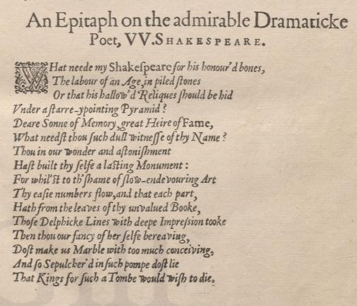 John Milton’s poem on Shakespeare (lower page) in the Second Folio
