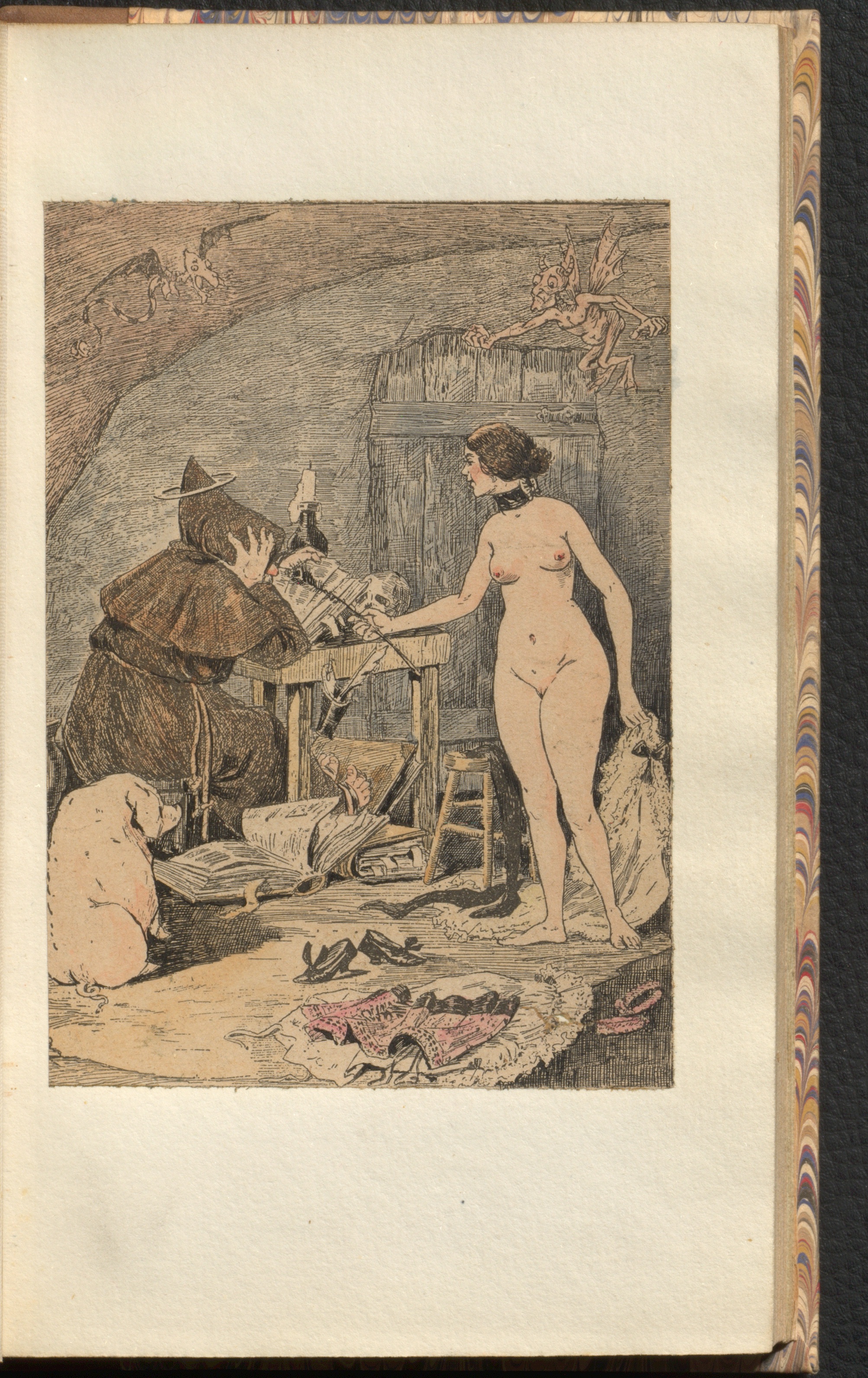 Illustration from Sedaine, (1782). La Tentation de Saint Antoine: Ornée de figures et de musique. A Londres [i.e. Paris: Cazin. http://mcgill.worldcat.org/oclc/922002821