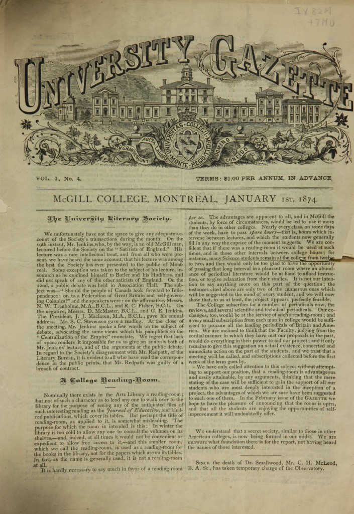 New online: McGill (University) Gazette 1874-1890 | The Dark Room