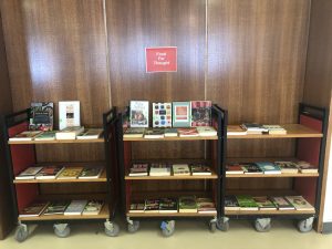 shelves of books from the food for thought display