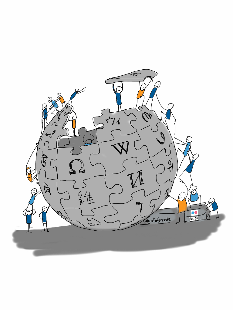 Wikipedia logo assembled piece by piece created by Giulia Forsythe.