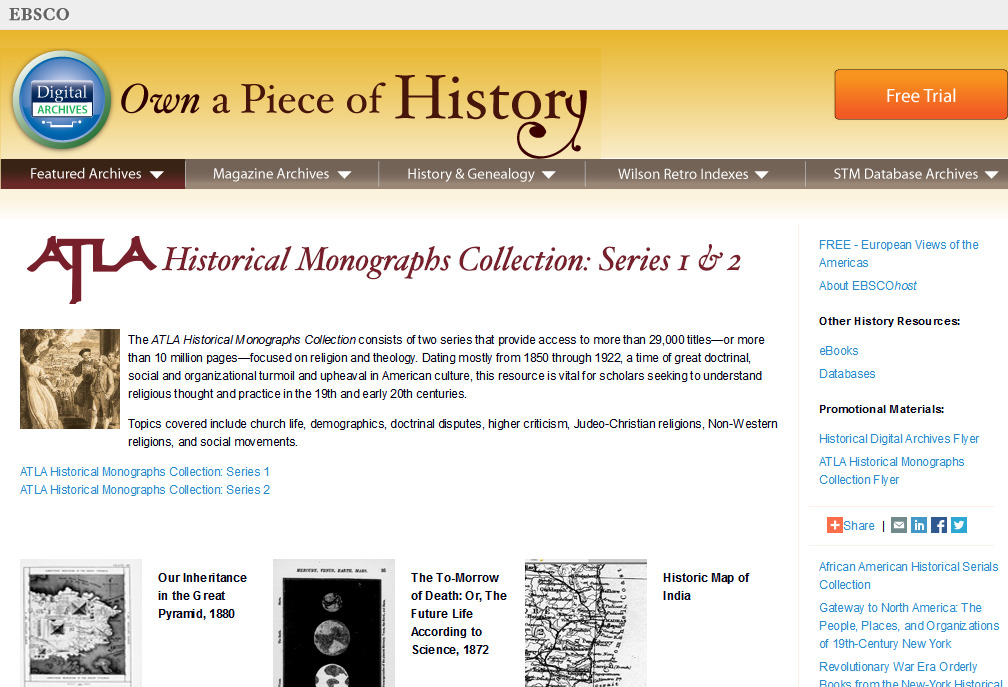 ATLA Monographs  Featured Archives  Digital Archives  EBSCOhost(1)