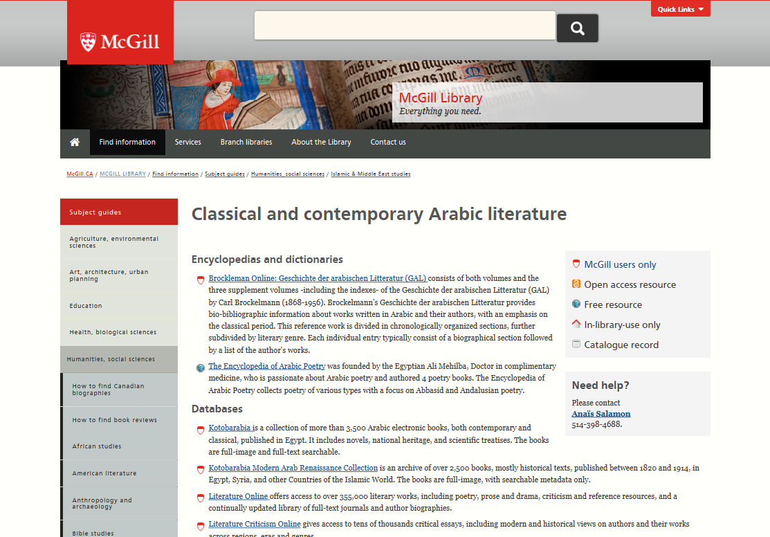 Classical and contemporary Arabic literature  McGill Library - McGill University