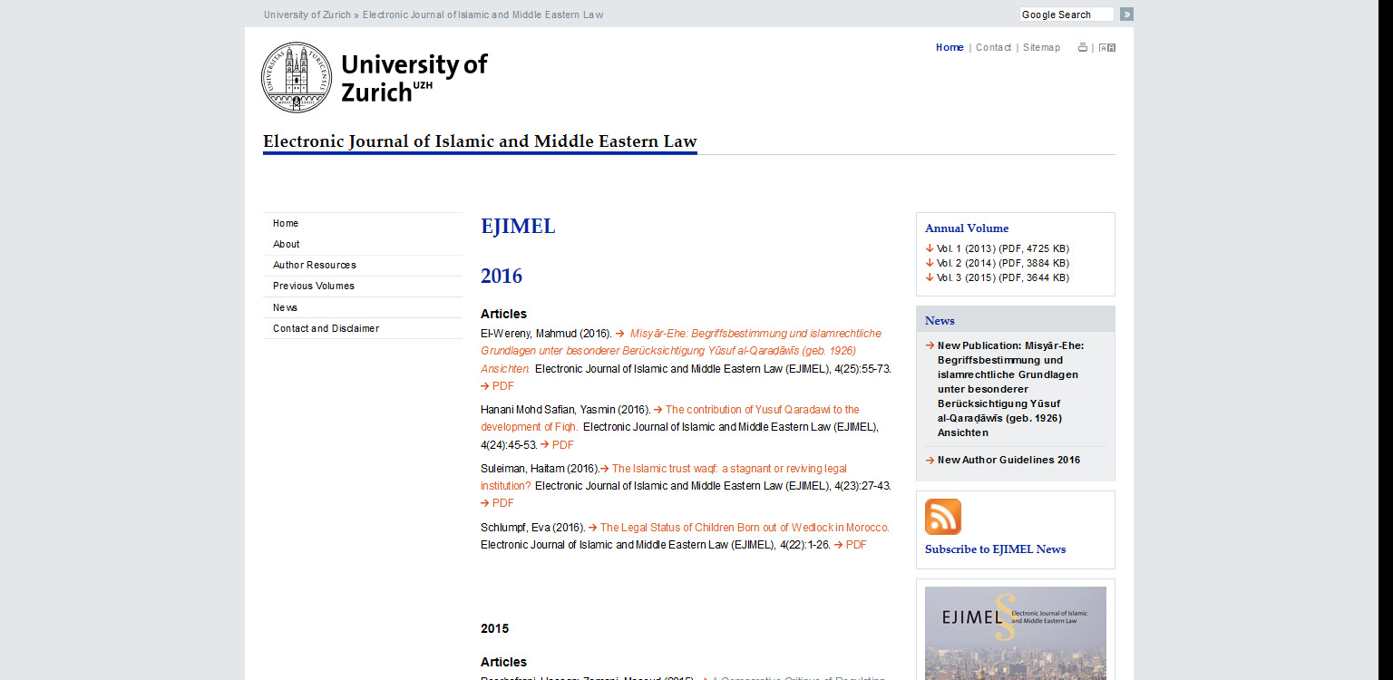 UZH - Electronic Journal of Islamic and Middle Eastern Law