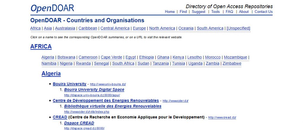 OpenDOAR - Open Access Countries and Organisations - africa